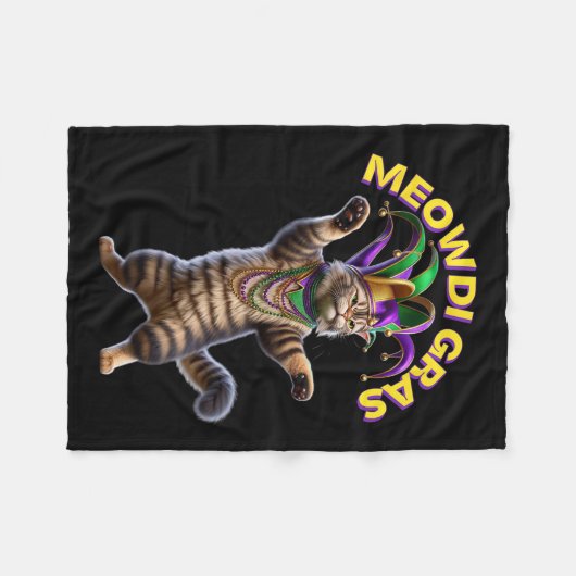 2025 Matching Mens Womans Funny Meowdi Gras Cat Ma Fleecedecke (Vorderseite (Horizontal))