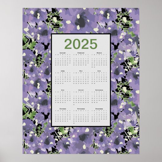 2025 Mauerkalender für violette Blumen Poster (Vorne)