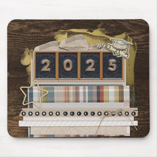 2025 Metal Look, Grad Cap, Diploma, Star, Paper, B Mousepad (Vorne)