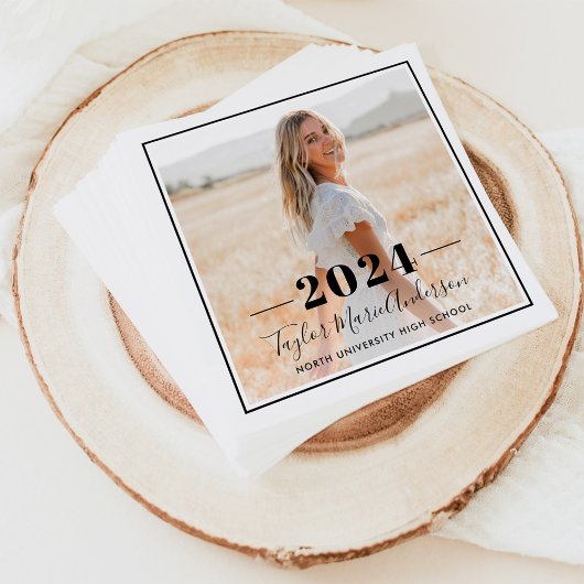 2025 Minimalistisch Black Foto Graduation Party Serviette