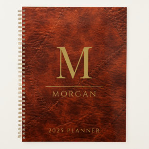 2025 Mit Monogramm eleganter Goldbraun-Planer Planer