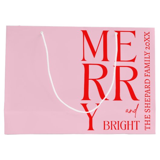 2025 Modern Merry and Bright Red Pink Christmas Große Geschenktüte (Rückseite)