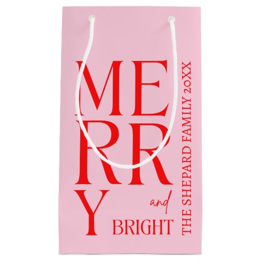 2025 Modern Merry and Bright Red Pink Christmas Kleine Geschenktüte (Vorderseite)