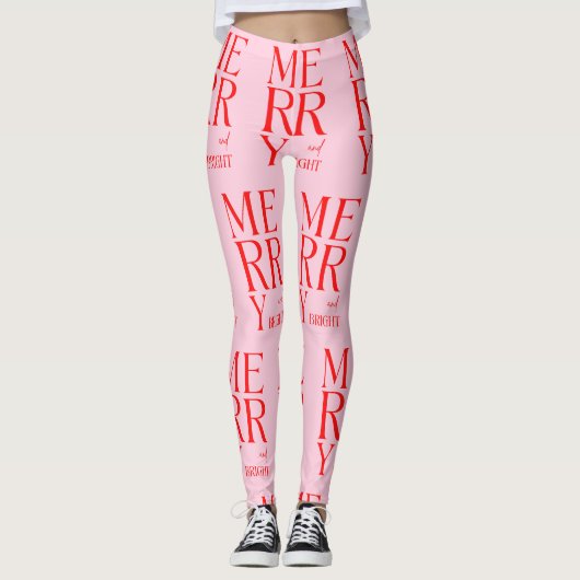 2025 Modern Merry and Bright Red Pink Christmas Leggings (Vorderseite)