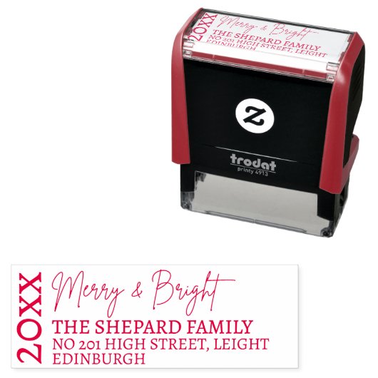 2025 Modern Merry and Bright Red Pink Christmas Permastempel (Beispiel)