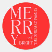 2025 Modern Merry and Bright Red Pink Christmas Runder Aufkleber (Vorderseite)