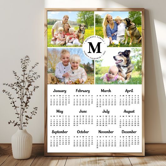 2025 Moderne Familie 4 FotoCollage Custom Calendar Poster