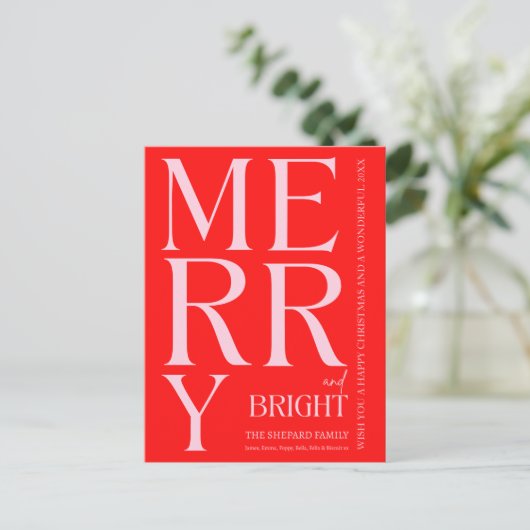 2025 Moderne frohe und helle Rosa Weihnachten (Stehend Vorderseite)