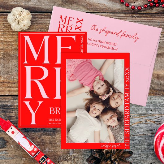 2025 Moderne frohe und helle Rosa Weihnachten Einladung