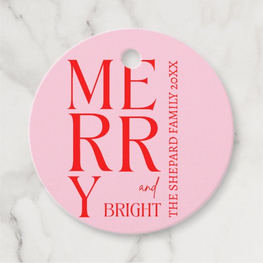 2025 Moderne frohe und helle Rosa Weihnachten Geschenkanhänger (Vorderseite)