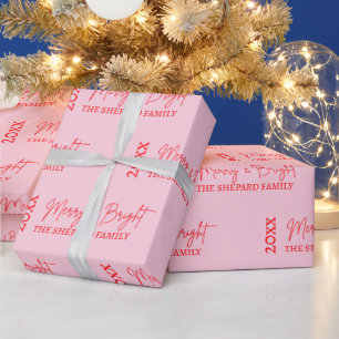 2025 Moderne frohe und helle Rosa Weihnachten Geschenkpapier