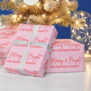 2025 Moderne frohe und helle Rosa Weihnachten Geschenkpapier