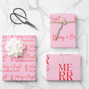 2025 Moderne frohe und helle Rosa Weihnachten Geschenkpapier Set
