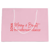 2025 Moderne frohe und helle Rosa Weihnachten Große Geschenktüte (Vorderseite)