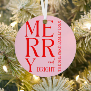 2025 Moderne frohe und helle Rosa Weihnachten Ornament Aus Metall