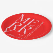 2025 Moderne frohe und helle Rosa Weihnachten Pappteller (Schrägansicht)