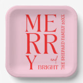 2025 Moderne frohe und helle Rosa Weihnachten Pappteller (Vorderseite)