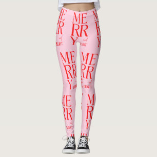 2025 Moderne Frohe und Helle Rot Rosa Weihnachten Leggings