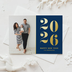 2025 Moderne mutige Typografie Blauer Glückwunsch  Folien Feiertagskarte