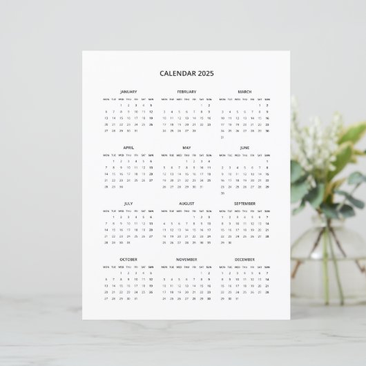 2025 Moderner Minimalistischer Druckkalender in Sc (Stehend Vorderseite)