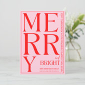 2025 Modernes Merry Bright Red Pink Weihnachts-Fot Einladung (Stehend Vorderseite)