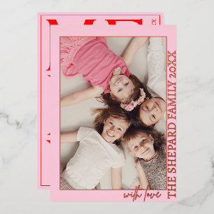 2025 Modernes Merry Bright Red Pink Weihnachts-Fot Folieneinladung