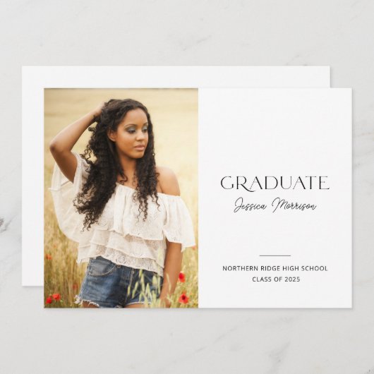 2025 Modernes Skript Einfache 1-Foto Graduation Pa Einladung (Vorne/Hinten)