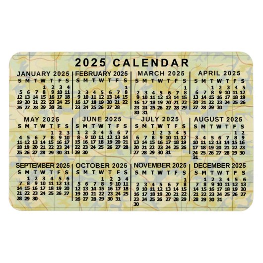 2025 Monatlicher Kalender Antique Karte Großes Dru Magnet (Horizontal)