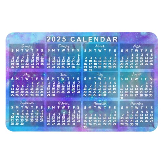 2025 Monatlicher Kalender Blaue Aquarellsterne Magnet (Horizontal)