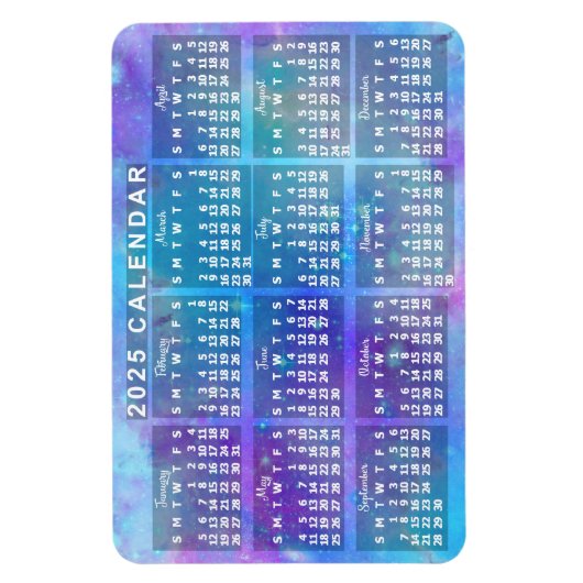 2025 Monatlicher Kalender Blaue Aquarellsterne Magnet (Vertikal)