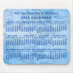 2025 Monatlicher Kalender Custom Blue Antique Kart Mousepad