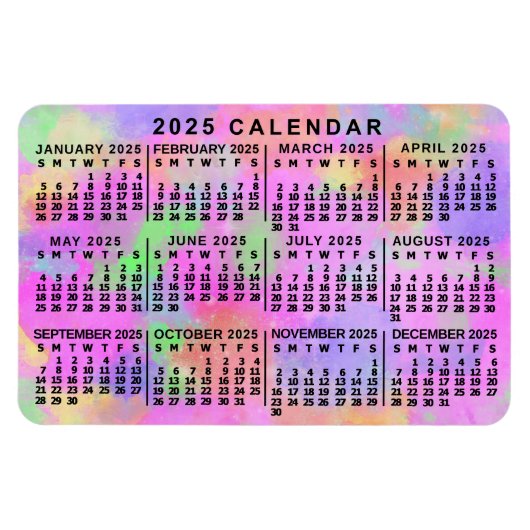 2025 Monatlicher Kalender Rainbow Spritzer Paint Magnet (Horizontal)