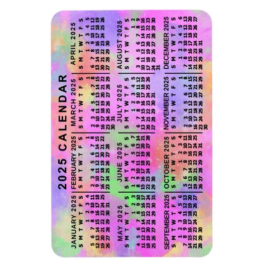 2025 Monatlicher Kalender Rainbow Spritzer Paint Magnet (Vertikal)