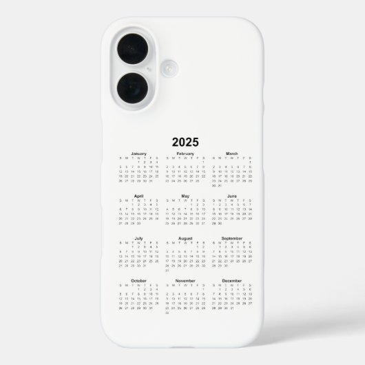2025 Monatlicher Kalender schwarz auf weiß Case-Mate iPhone Hülle (Rückseite)