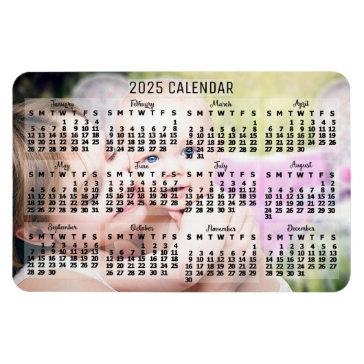 2025 Monatlicher Kalender Schwarz Hinzufügen benut Magnet (Horizontal)
