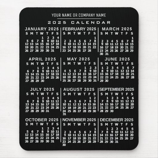 2025 Monatlicher Kalender Schwarz-weißer Individue Mousepad (Vorne)