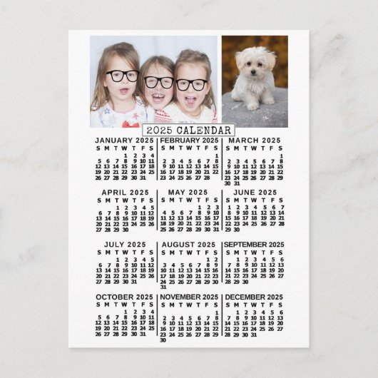 2025 Monatlicher Kalender weiß | Fotovorlage Postkarte (Vorderseite)