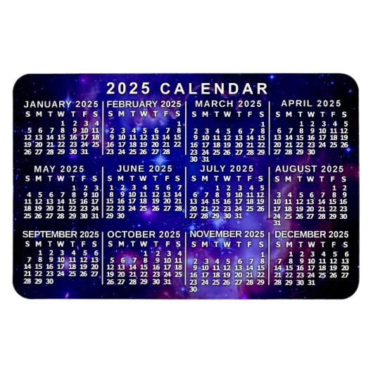 2025 Monatlicher Kalender Weltraumnebel Magnet (Horizontal)