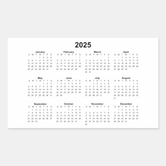 2025 Monatlicher rechteckiger Kalender Aufkleber (Vorderseite)