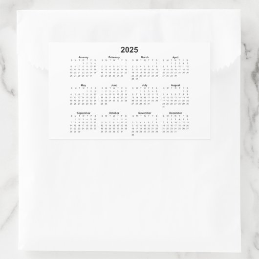 2025 Monatlicher rechteckiger Kalender Rechteckiger Aufkleber (Tasche)