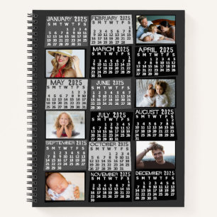 2025 Monats Kalender Schwarz Mod 12 Foto Collage Notizblock