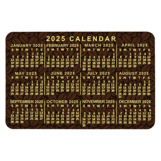 2025 Monatskalender Dunkle Kaffeebohnen Magnet (Horizontal)