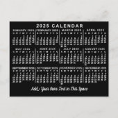 2025 Monatskalender Klassisch Schwarz/Weiß Postkarte (Vorderseite)