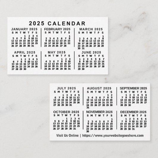 2025 Monatskalender Klassischer benutzerdefinierte Visitenkarte (Vorne/Hinten)
