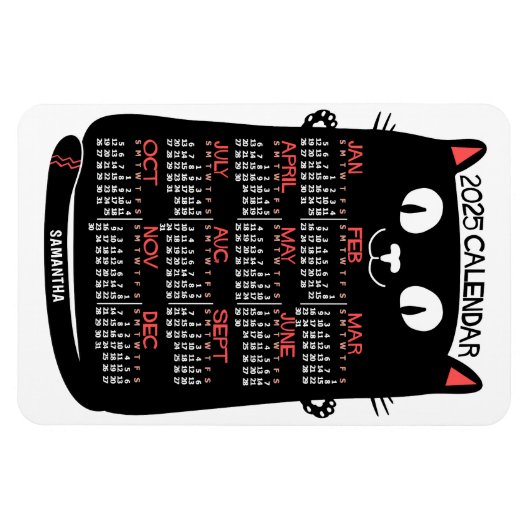 2025 Monatskalender Mittelalterliche Schwarze Katz Magnet (Horizontal)