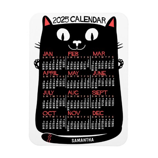 2025 Monatskalender Mittelalterliche Schwarze Katz Magnet (Vertikal)