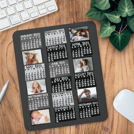 2025 Monatskalender Mod Schwarzes FotoCollage Mousepad