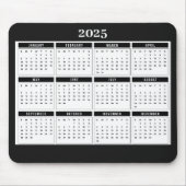 2025 Monatskalender Modernes Schwarz-weiß Mousepad (Vorne)