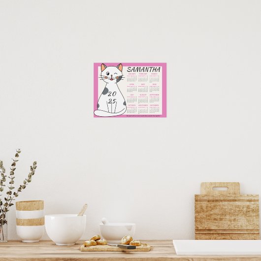 2025 Monatskalender Niedlich Pink Katze Poster (Küche)
