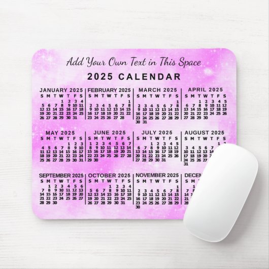 2025 Monatskalender Pink Wasserfarbe Custom Mousepad (Mit Mouse)